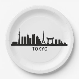 Plato De Papel Japan Cityscape Travel | Tokyo Skyline Silhouette