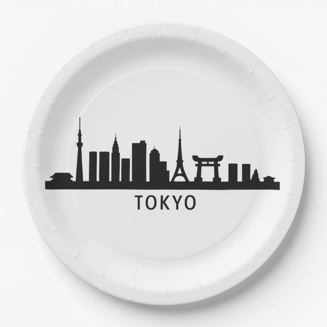 Plato De Papel Japan Cityscape Travel | Tokyo Skyline Silhouette (Anverso)