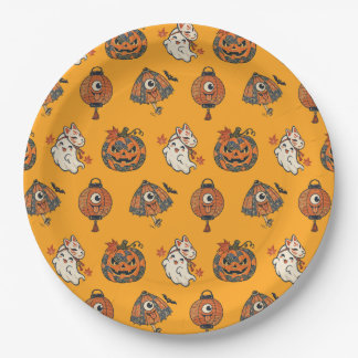 Plato De Papel Japanese Halloween Yokai Pattern Paper Plates