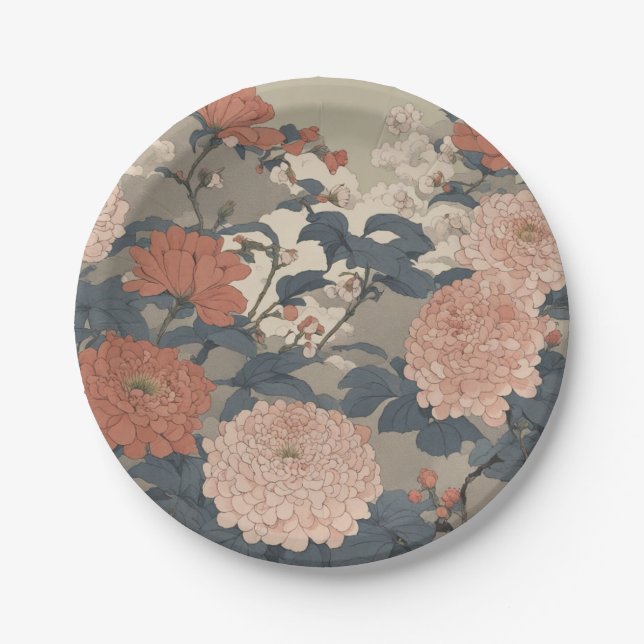 Plato De Papel Japón floral (Anverso)