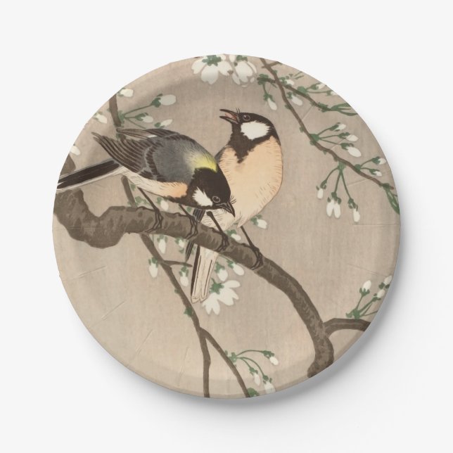 Plato De Papel Japonés asiático Ohara Koson pájaro carbonero pája (Anverso)
