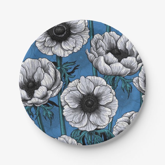 Plato De Papel Jardín anémico blanco (Anverso)