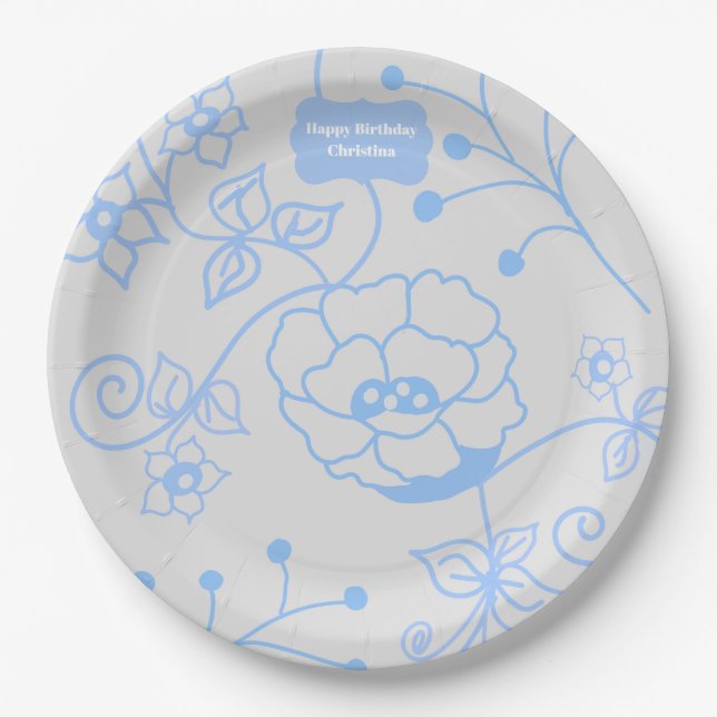 Plato De Papel Jardín Azul 9 pulg. (Anverso)