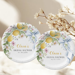 Plato De Papel Jardín de Acuarela Desayuno de Novia Limón Cítrico