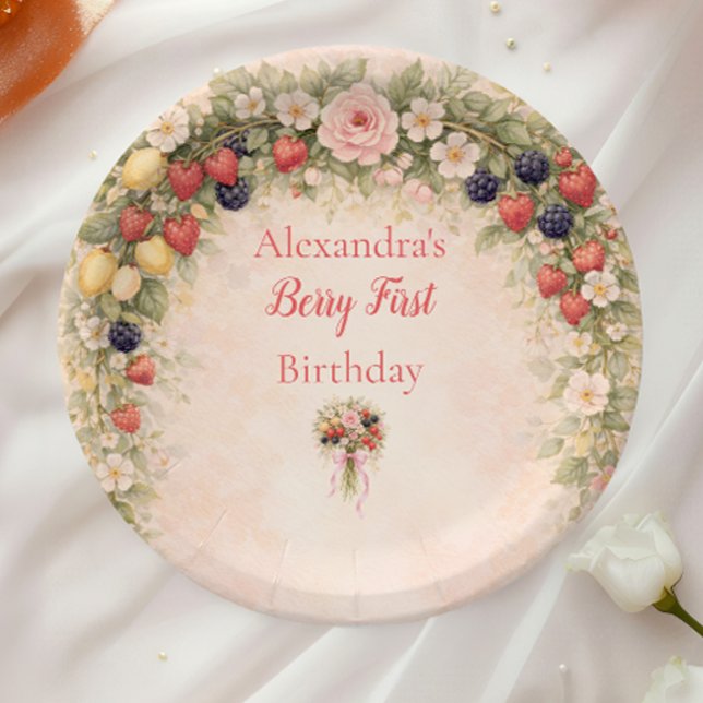 Plato De Papel Jardín de Bayas Primer Cumpleaños (Subido por el creador)