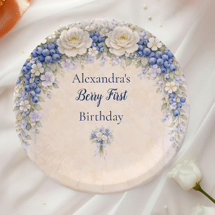 Plato De Papel Jardín de Bayas Primero Cumpleaños Floral 1er