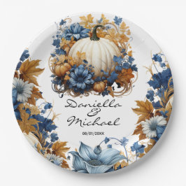 Plato De Papel Jardín de Caídas Elegante de Calabaza Blanca