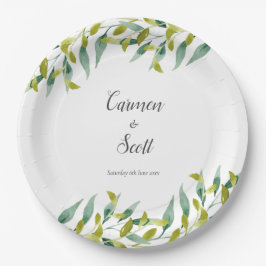 Plato De Papel Jardín de Campo Hojas de Eucalipto Verde de Boda