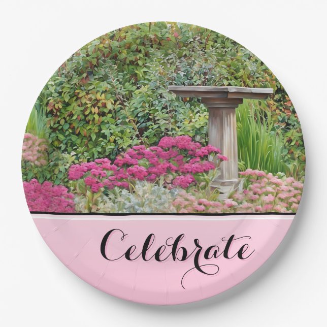Plato De Papel Jardín de celebraciones - Placas de papel (Anverso)