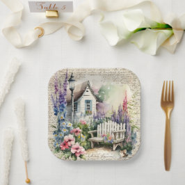 Plato De Papel Jardín de Flores de cuento de hadas de algodón ing