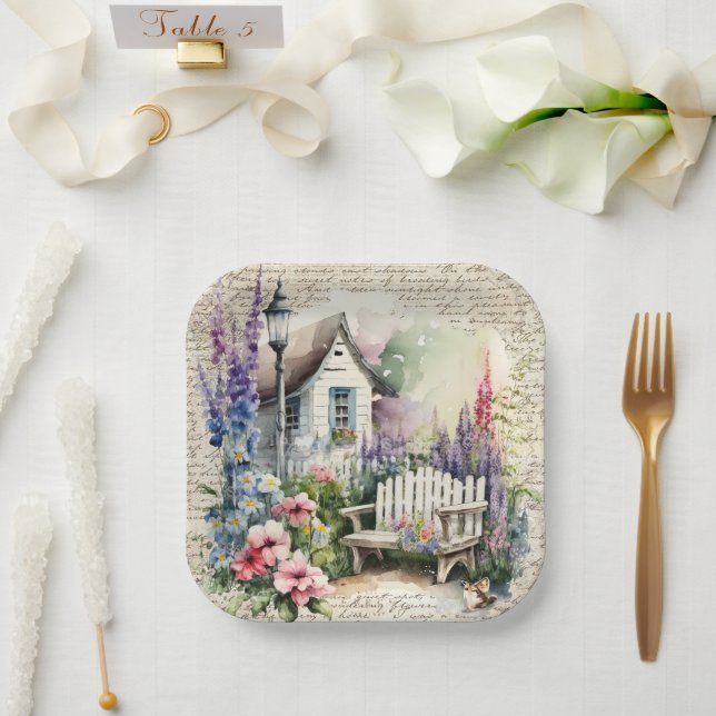 Plato De Papel Jardín de Flores de cuento de hadas de algodón ing (Boda)