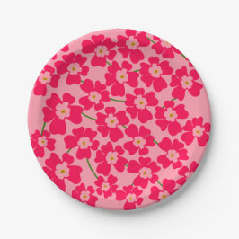 Plato De Papel Jardín de flores de fantasía rosa magenta