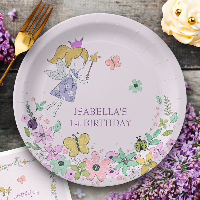 Plato De Papel Jardín de flores de hadas cualquier ocasión Lilac (Fairy Garden party plates)