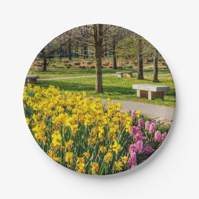 Plato De Papel Jardín de flores de la temporada de primavera (Anverso)