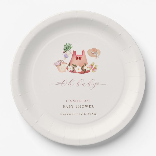 Plato De Papel Jardín de flores de primavera Chica ropa Baby Show (Anverso)