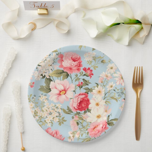 Plato De Papel Jardín de flores del campo inglés (Boda)