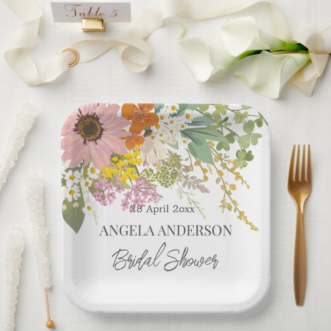 Plato De Papel Jardín de flores primavera ducha de novia Papel de (Boda)