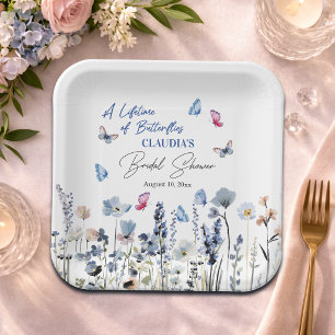 Plato De Papel Jardín de flores silvestres de campanilla Mariposa