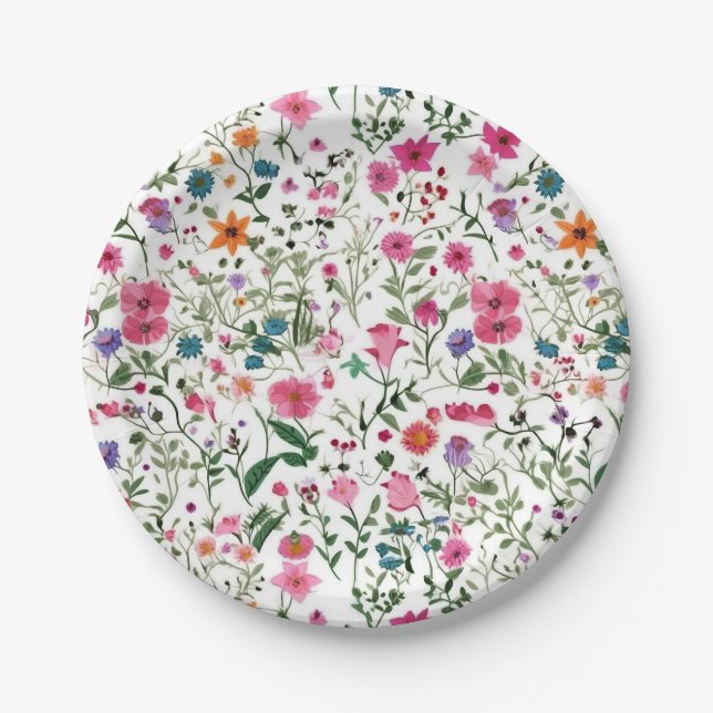 Plato De Papel Jardín de flores silvestres de verano (Anverso)