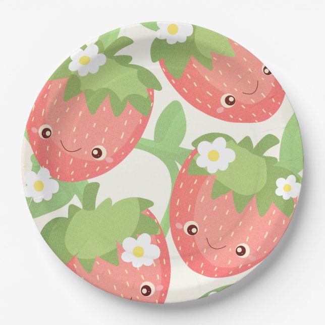 Plato De Papel Jardín de Fresas Bonito (Anverso)