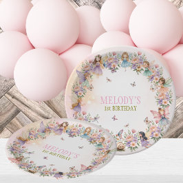 Plato De Papel Jardín de hadas caprichoso cumpleaños 1 