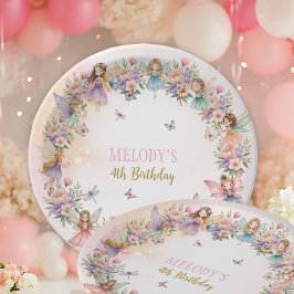 Plato De Papel Jardín de hadas de flores caprichosas cumpleaños 4