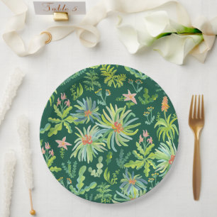 Plato De Papel Jardín de Jungla Botánica Floral Acuarela