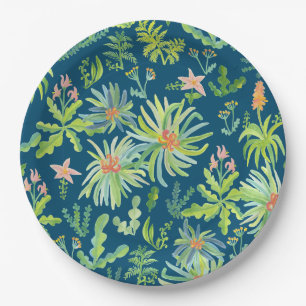 Plato De Papel Jardín de Jungla Botánica Floral Acuarela