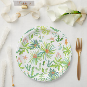 Plato De Papel Jardín de Jungla Botánica Floral Acuarela
