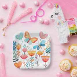 Plato De Papel Jardín de mariposas 1