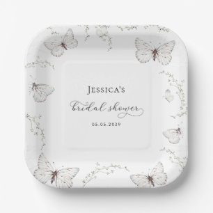 Plato De Papel Jardín de Mariposas Blancas Delicadas para Despedi