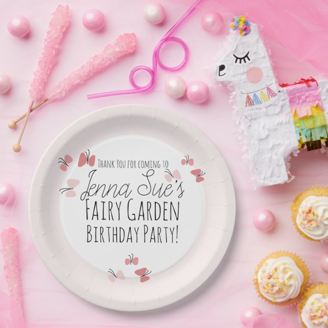 Plato De Papel Jardín de Mariposas Cumpleaños Rosa     (Fiesta)
