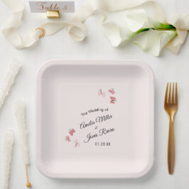 Plato De Papel Jardín de Mariposas Rosadas Romántico Simple Boda 