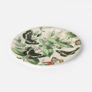 Plato De Papel Jardín de mariposas y de flores