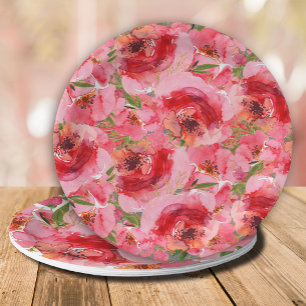 Plato De Papel Jardín de Peonías en Acuarela para Despedida de So