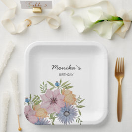 Plato De Papel Jardín de primavera y verano en encaje de acuarela