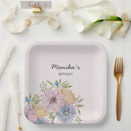 Plato De Papel Jardín de primavera y verano en encaje de acuarela
