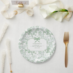 Plato De Papel Jardín de Rosas Florales Verde Chinoiserie Desayun
