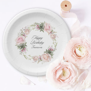 Plato De Papel Jardín de Rosas Inglesas Cumpleaños Floral Rosa