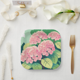 Plato De Papel Jardín elegante floral rosa Hydrangea