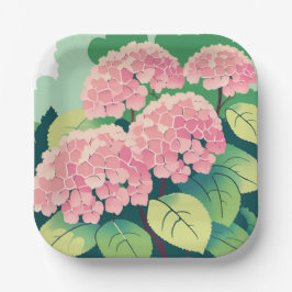 Plato De Papel Jardín elegante floral rosa Hydrangea