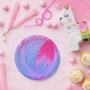 Plato De Papel Jardín encantado de color azul rosado abstracto