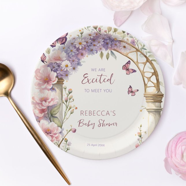 Plato De Papel Jardín encantador mariposas pastel ducha para bebé (Enchanted garden baby shower personalized tableware pastel butterflies baby shower paper plates)