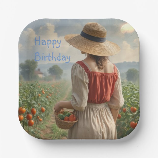 Plato De Papel Jardín feliz (Anverso)