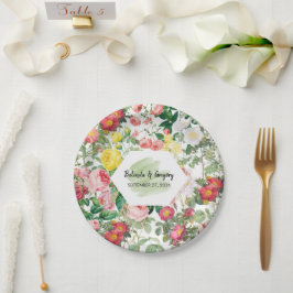 Plato De Papel Jardín floral, acuarela y Boda geométrico