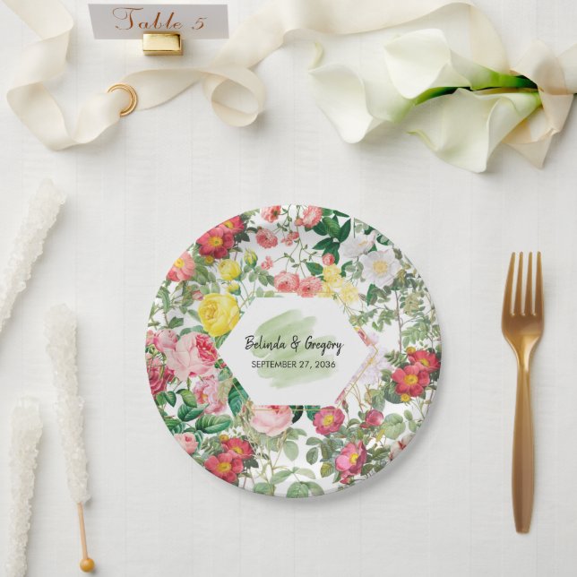 Plato De Papel Jardín floral, acuarela y Boda geométrico (Boda)