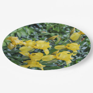 Plato De Papel Jardín floral amarillo Iris