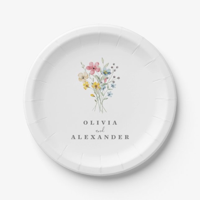 Plato De Papel Jardín floral boho de flores silvestres (Anverso)