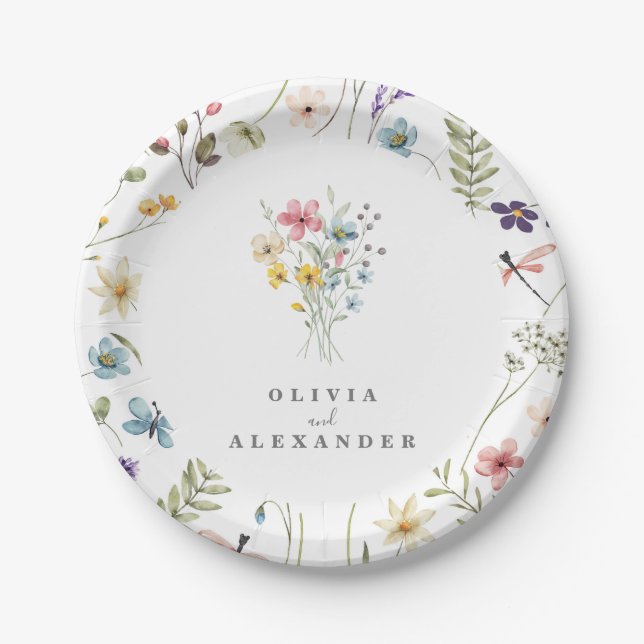 Plato De Papel Jardín floral boho de flores silvestres (Anverso)