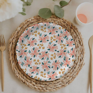 Plato De Papel Jardín floral de acuarela rosa